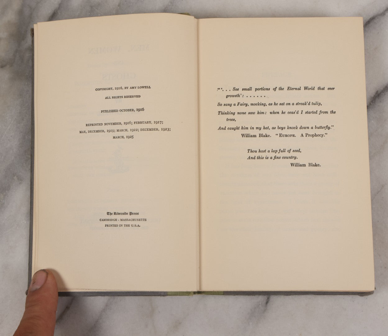 Lot 006 - "Men, Women And Ghosts" Antique Book By Amy Lowell, Published By Houghton Mifflin Company, Boston & New York, The Riverside Press Cambridge, Copyright 1916, Later Reprint (March 1925)