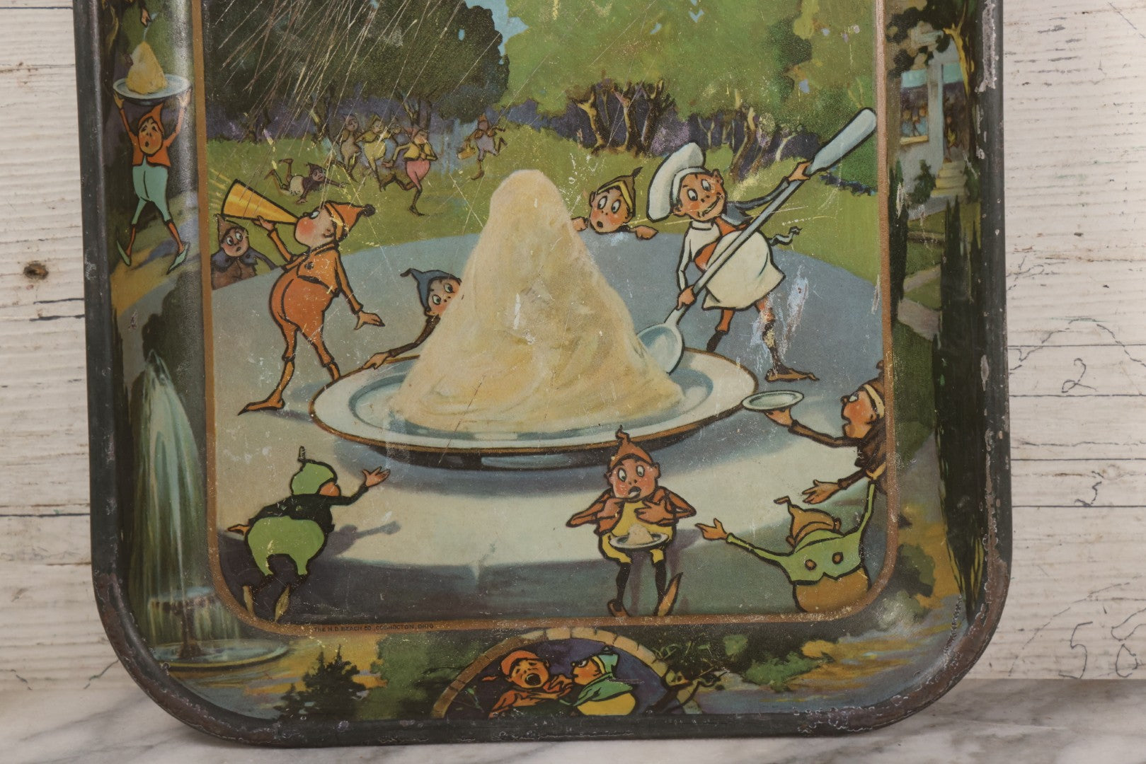 Lot 007 - Antique Tin Lithograph Palmer Cox Brownies Ice Cream Advertising Tray Blank, Manufactured By The H.D. Beach Co., Coshocton, Ohio, Note Scratches, Wear