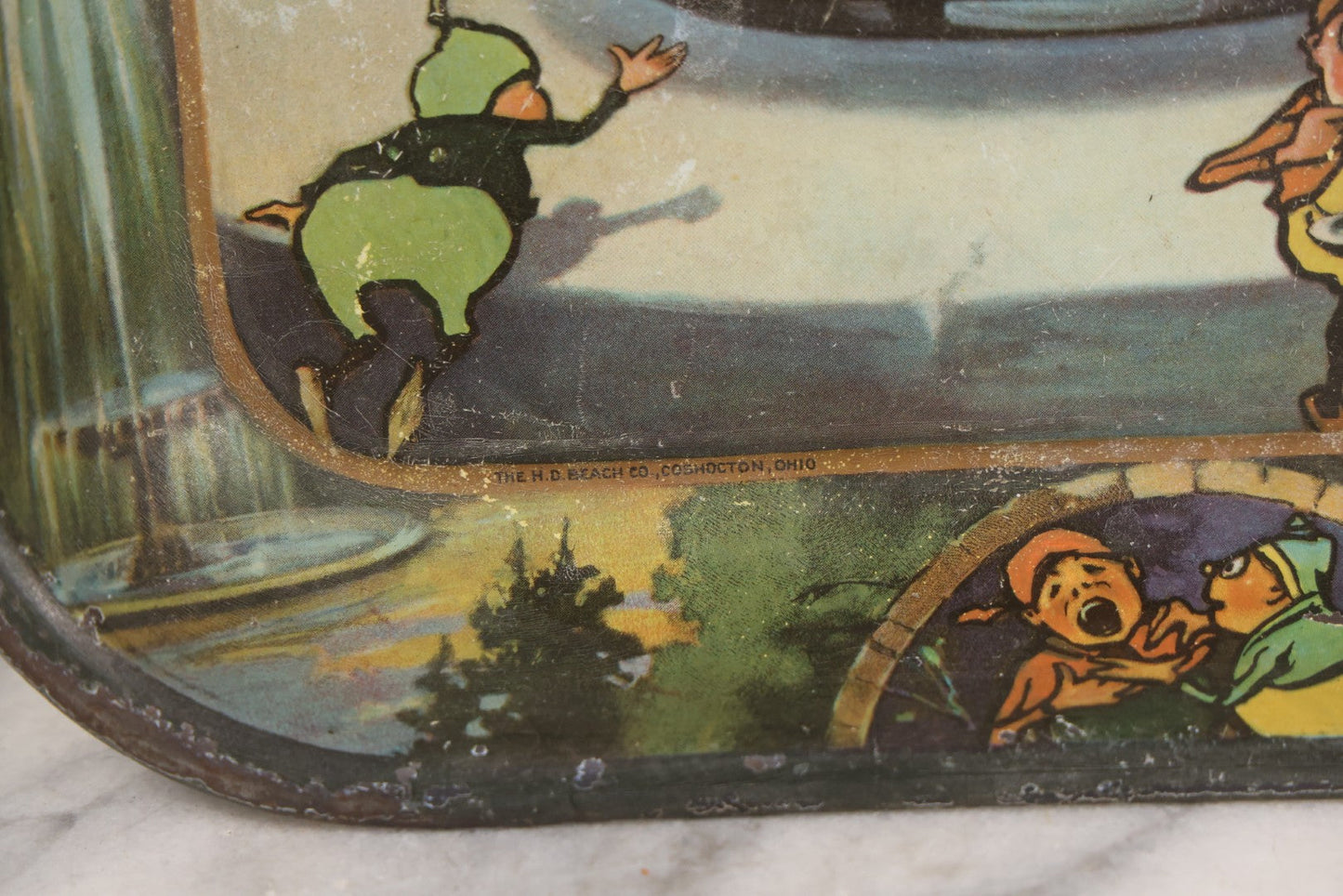 Lot 007 - Antique Tin Lithograph Palmer Cox Brownies Ice Cream Advertising Tray Blank, Manufactured By The H.D. Beach Co., Coshocton, Ohio, Note Scratches, Wear