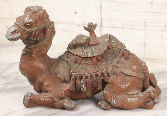 Lot 009 - Antique Painted White Metal Camel Figural Inkwell With Original Red, Green, Brown Paint