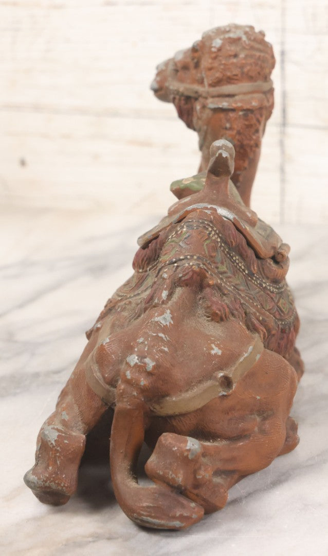 Lot 009 - Antique Painted White Metal Camel Figural Inkwell With Original Red, Green, Brown Paint