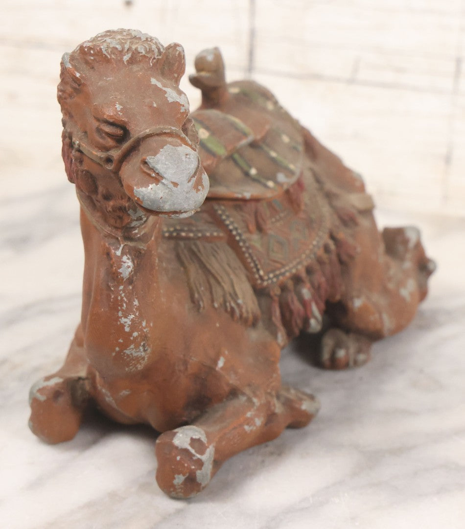Lot 009 - Antique Painted White Metal Camel Figural Inkwell With Original Red, Green, Brown Paint