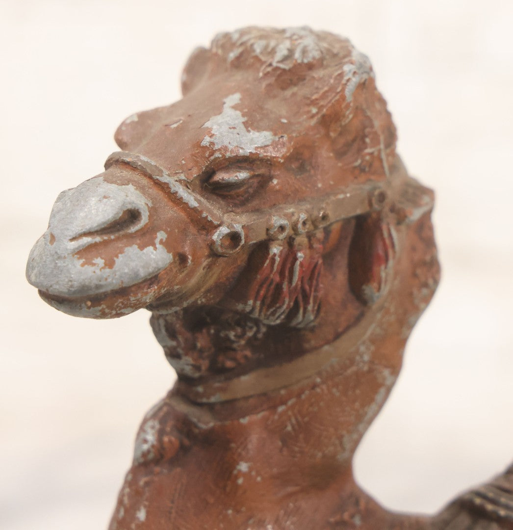 Lot 009 - Antique Painted White Metal Camel Figural Inkwell With Original Red, Green, Brown Paint