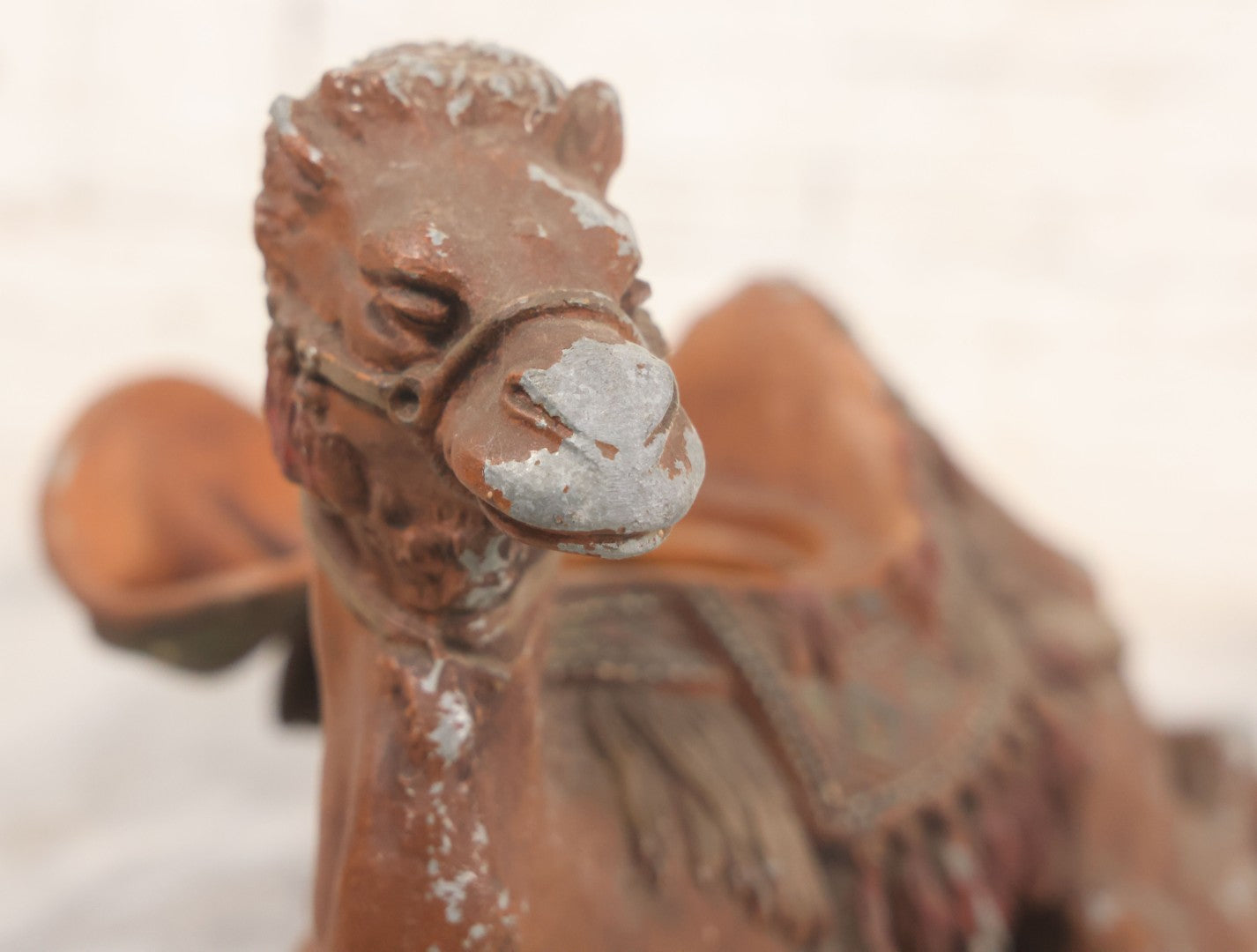 Lot 009 - Antique Painted White Metal Camel Figural Inkwell With Original Red, Green, Brown Paint