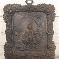 Lot 010 - Antique Cast Iron Religious Plaque Depicting The Holy Family, Virgin Mary, Baby Jesus, And John The Baptist, Wall Hanging Decor, 10-1/2" x 12-1/2"