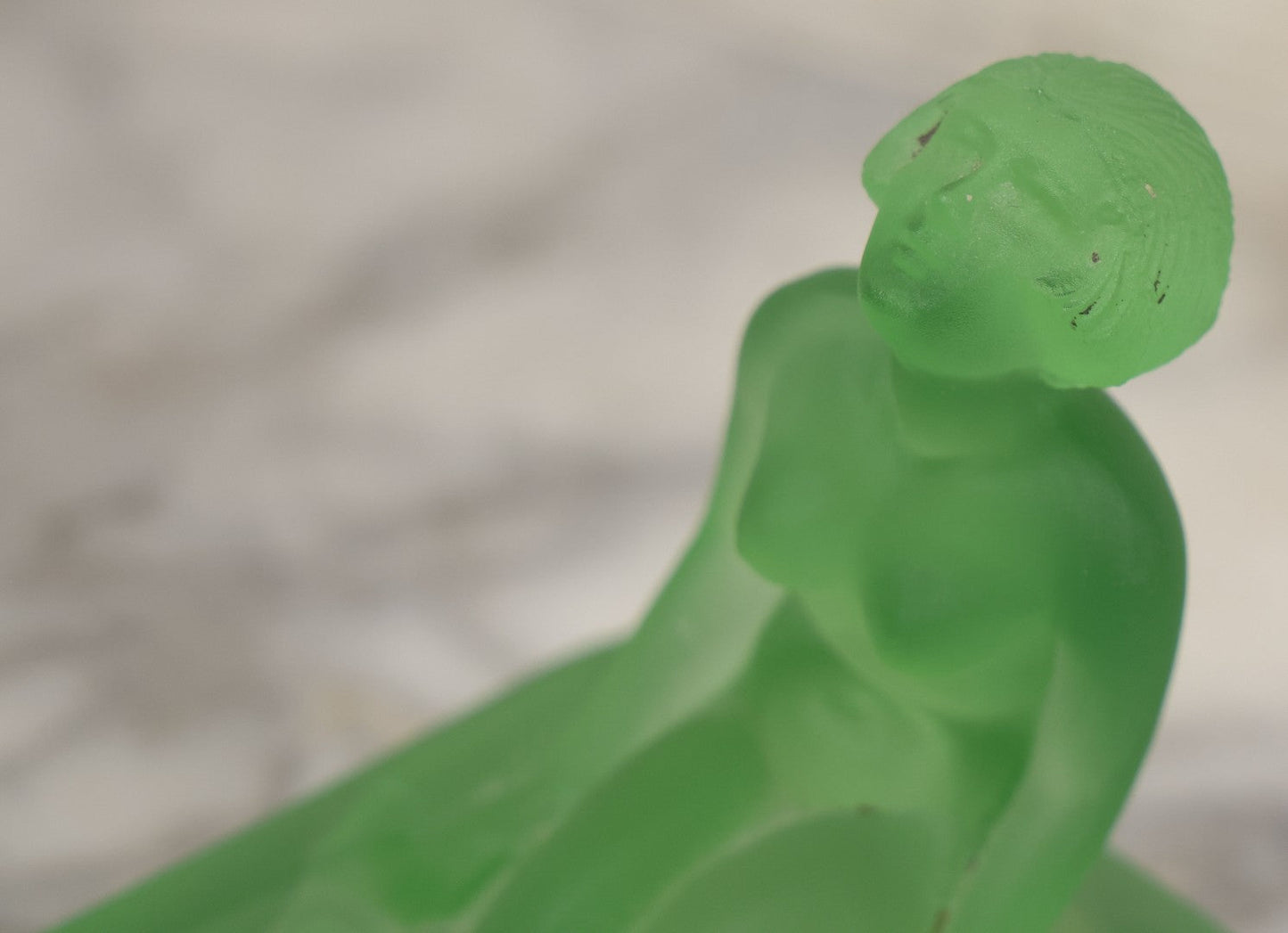Lot 012 - Vintage Art Deco Uranium Satin Glass Trinket Or Soap Dish, Molded In Green Glass With Seated Nude Female Figure, Circa 1920s–1930s Glows Under Black Light