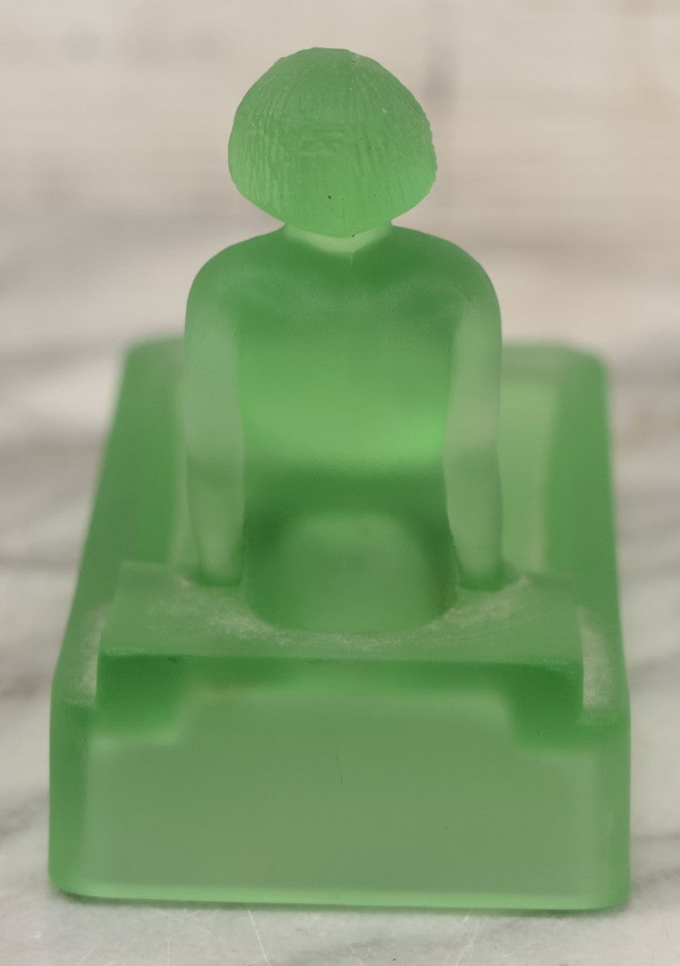 Lot 012 - Vintage Art Deco Uranium Satin Glass Trinket Or Soap Dish, Molded In Green Glass With Seated Nude Female Figure, Circa 1920s–1930s Glows Under Black Light