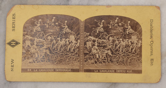 Lot 017 - Antique Stereoview Stereo Optic 3D Diablerie Photo Card, “La Cavalerie Infernale” (Infernal Cavalry, Hell's Cavalry), Skeletons And Devils On Bicycles, "New Series"