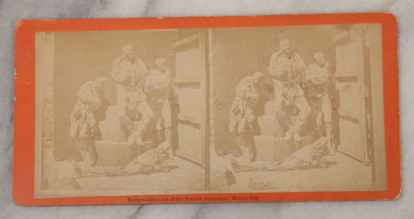 Lot 018 - Antique Stereoview Stereo Optic 3D Photo Card, Martyrs Taken Out Of The Romish Inquisition, Mexico City, Photo Of Posed Corpses