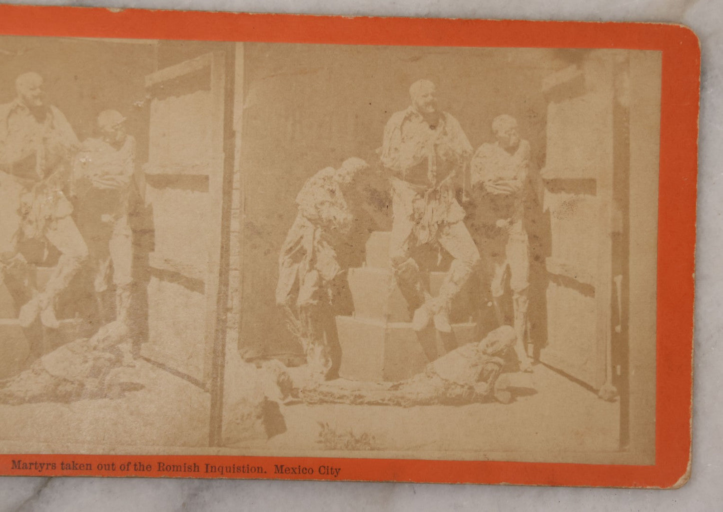 Lot 018 - Antique Stereoview Stereo Optic 3D Photo Card, Martyrs Taken Out Of The Romish Inquisition, Mexico City, Photo Of Posed Corpses