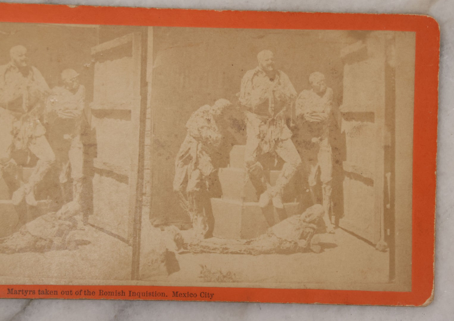 Lot 018 - Antique Stereoview Stereo Optic 3D Photo Card, Martyrs Taken Out Of The Romish Inquisition, Mexico City, Photo Of Posed Corpses