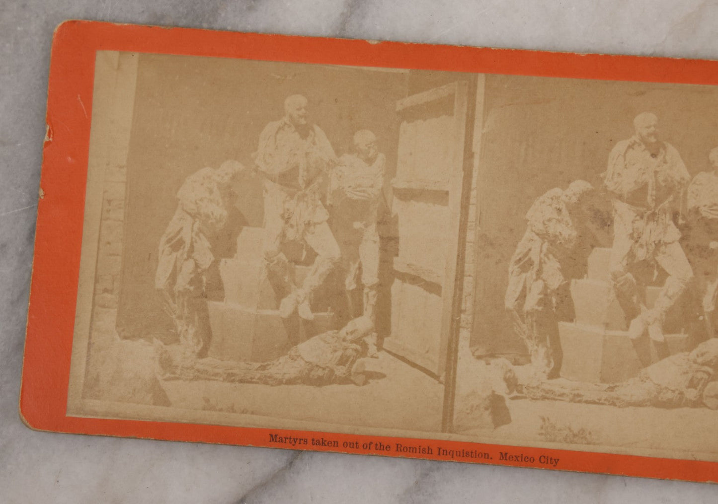 Lot 018 - Antique Stereoview Stereo Optic 3D Photo Card, Martyrs Taken Out Of The Romish Inquisition, Mexico City, Photo Of Posed Corpses
