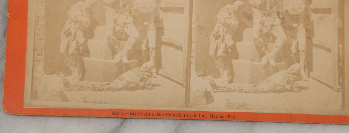 Lot 018 - Antique Stereoview Stereo Optic 3D Photo Card, Martyrs Taken Out Of The Romish Inquisition, Mexico City, Photo Of Posed Corpses