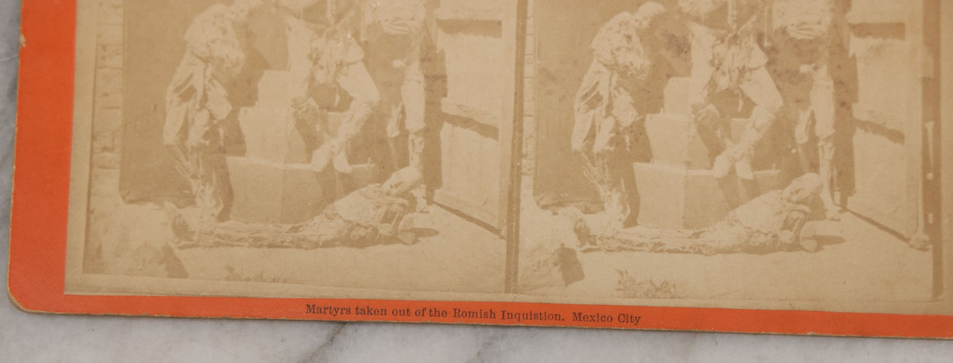 Lot 018 - Antique Stereoview Stereo Optic 3D Photo Card, Martyrs Taken Out Of The Romish Inquisition, Mexico City, Photo Of Posed Corpses