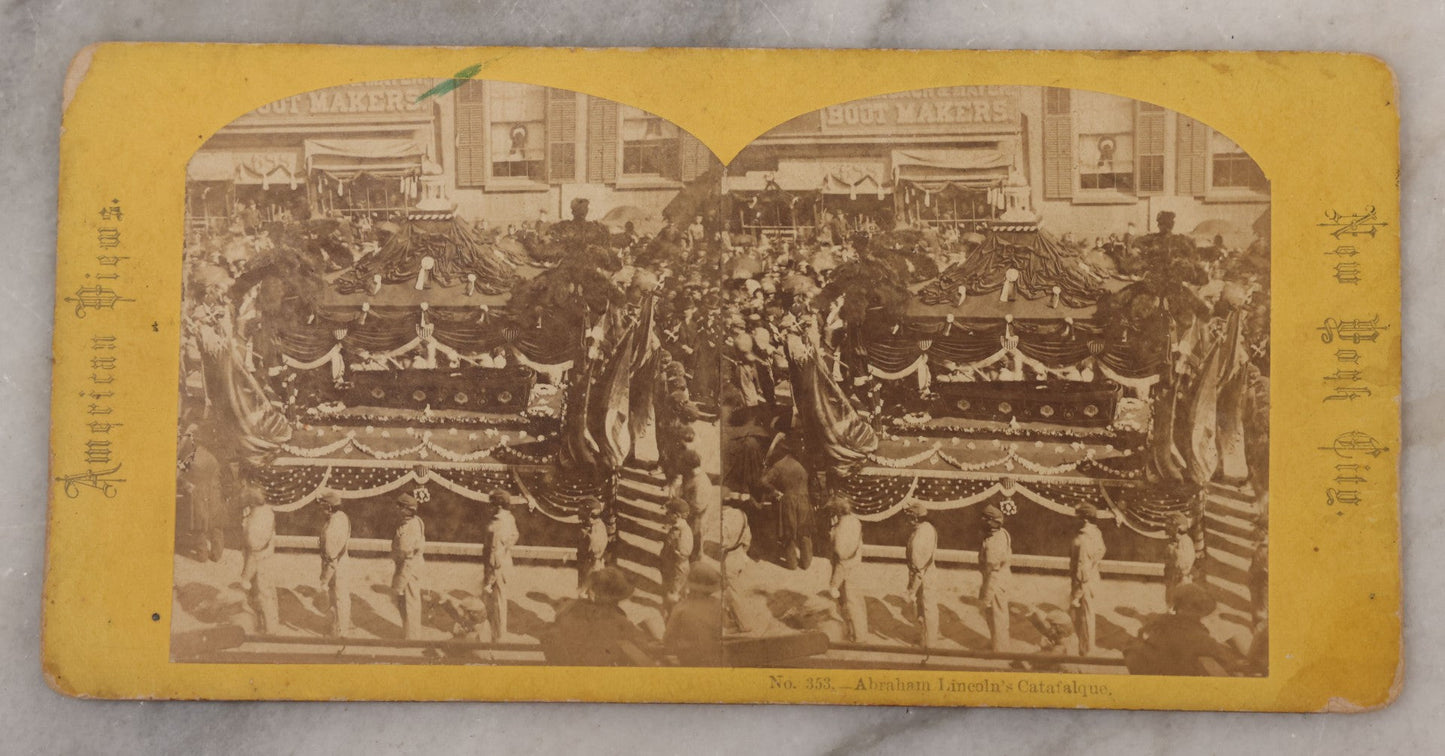 Lot 019 - Antique Stereoview Stereo Optic 3D Photo Card, Abraham Lincoln's Catafalque (Casket), American Views No. 353, New York City