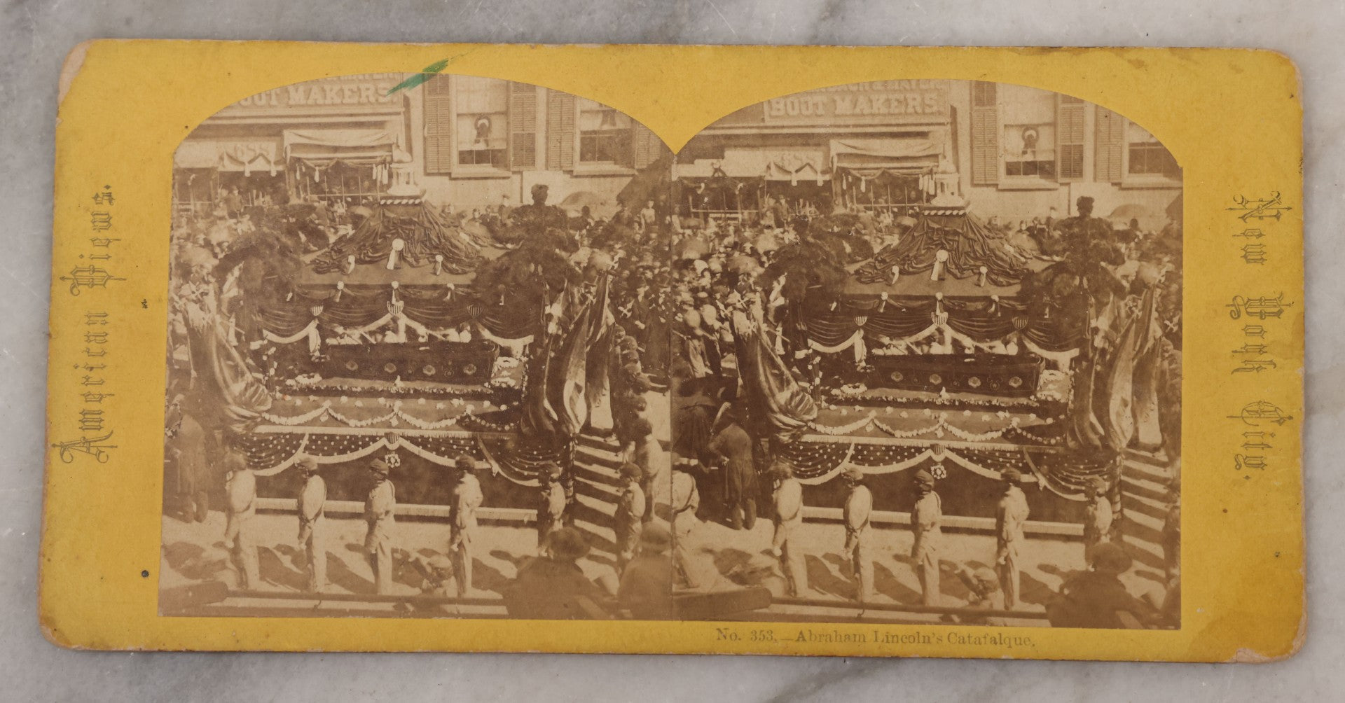 Lot 019 - Antique Stereoview Stereo Optic 3D Photo Card, Abraham Lincoln's Catafalque (Casket), American Views No. 353, New York City