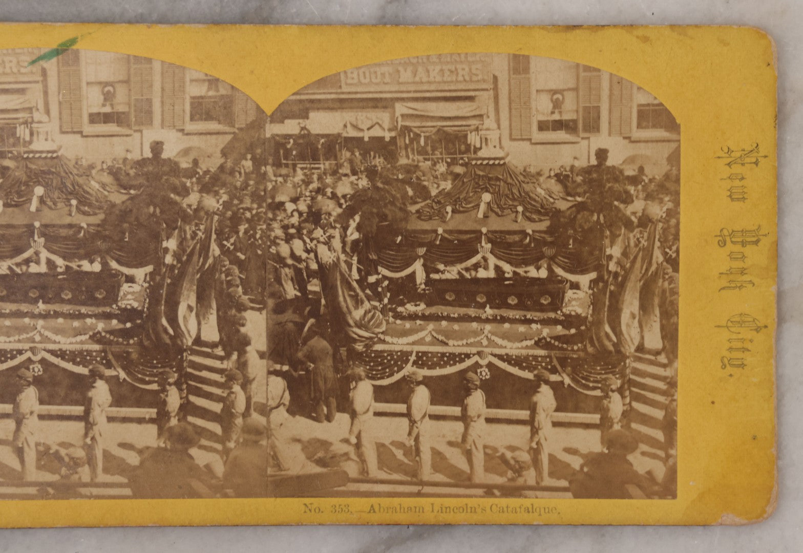 Lot 019 - Antique Stereoview Stereo Optic 3D Photo Card, Abraham Lincoln's Catafalque (Casket), American Views No. 353, New York City