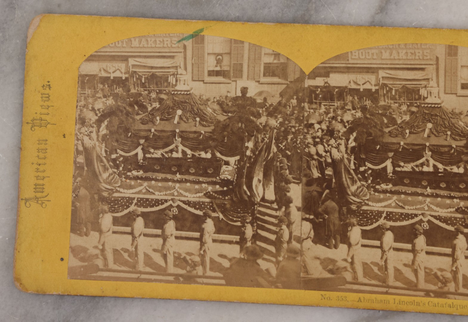 Lot 019 - Antique Stereoview Stereo Optic 3D Photo Card, Abraham Lincoln's Catafalque (Casket), American Views No. 353, New York City