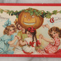 Lot 020 - Antique Embossed Halloween Postcard, Circle Of Little Girls Dancing Around Jack-O-Lantern J.O.L. Pumpkin, Illustrated By Frances Brundage, Copyright 1910, Samuel Gabriel Sons & Company, Halloween Series No. 120, Printed In Germany