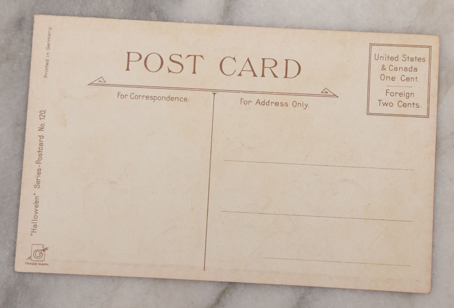 Lot 020 - Antique Embossed Halloween Postcard, Circle Of Little Girls Dancing Around Jack-O-Lantern J.O.L. Pumpkin, Illustrated By Frances Brundage, Copyright 1910, Samuel Gabriel Sons & Company, Halloween Series No. 120, Printed In Germany