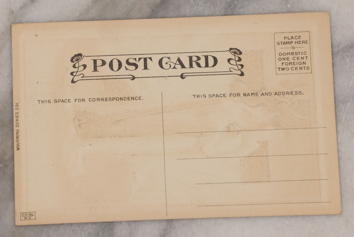 Lot 023 - Pair Of Antique Embossed  "Condolences" Sympathy Postcards With Angel, Cross, And Harp, Black Border, Mourning Series No. 551 By T.P. Co., New York, Unused