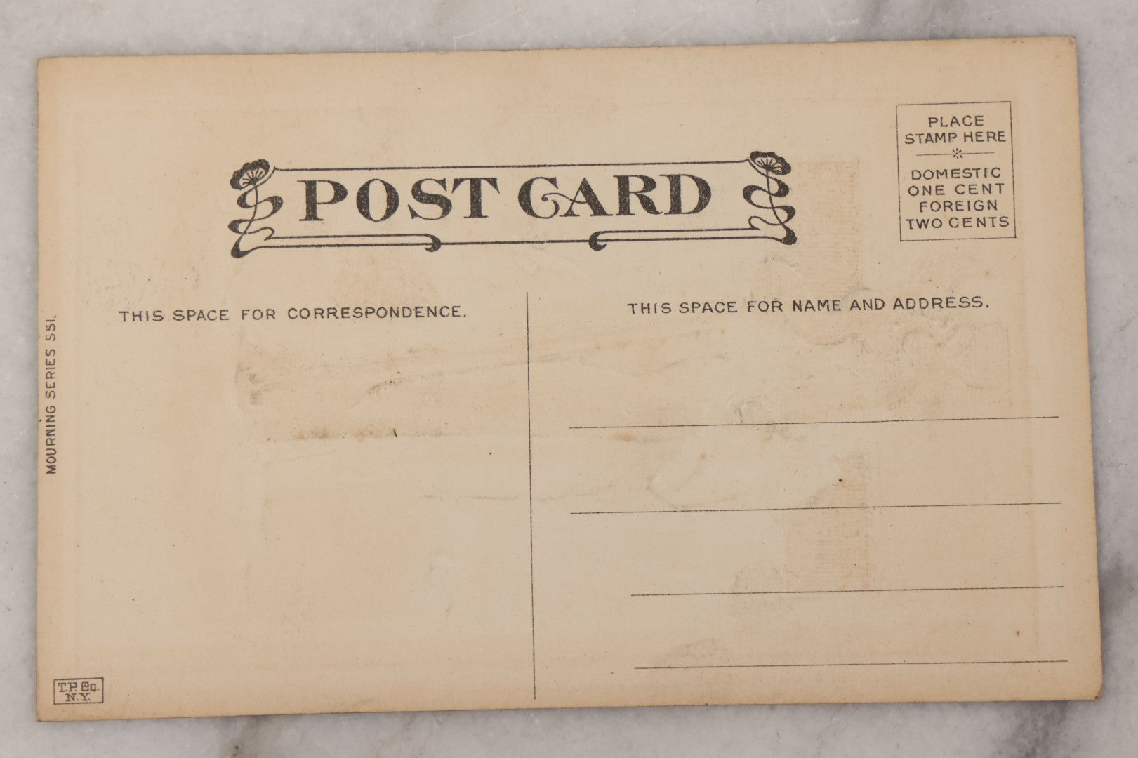 Lot 023 - Pair Of Antique Embossed  "Condolences" Sympathy Postcards With Angel, Cross, And Harp, Black Border, Mourning Series No. 551 By T.P. Co., New York, Unused