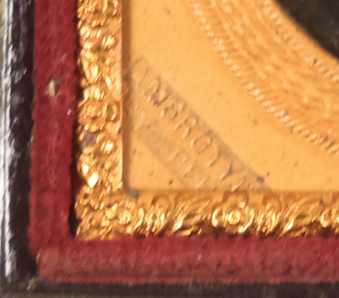 Lot 033 - Antique 1/6th Plate Ambrotype Photograph Of A Young Man With Mustache, Slight Smile, Photographed By I. Rehn, Philadelphia, With Note From Rehn In Case Regarding Care Of Ambrotypes, In Intact Leatherette Union Case, Note Loss To Black Varnish