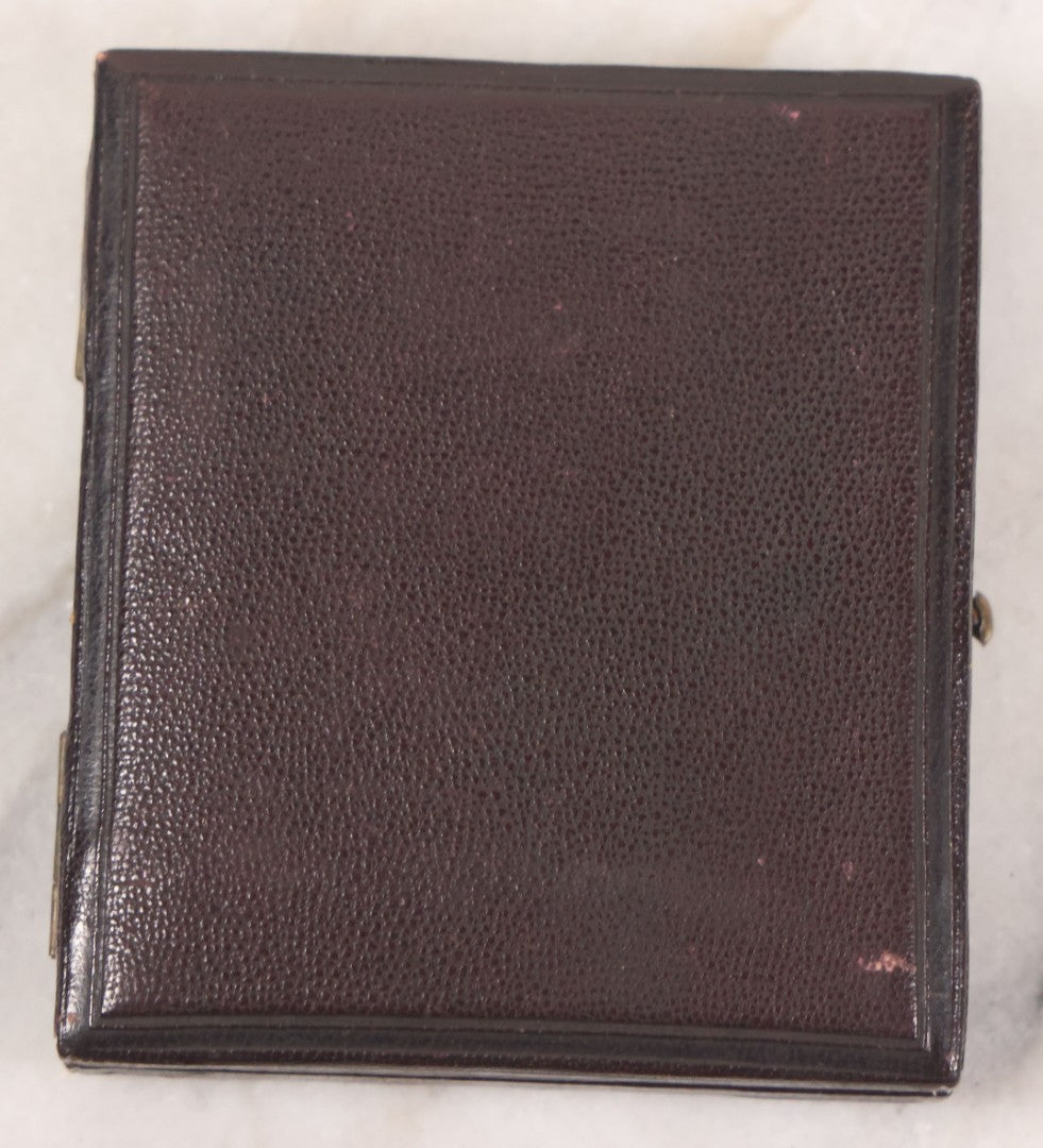 Lot 033 - Antique 1/6th Plate Ambrotype Photograph Of A Young Man With Mustache, Slight Smile, Photographed By I. Rehn, Philadelphia, With Note From Rehn In Case Regarding Care Of Ambrotypes, In Intact Leatherette Union Case, Note Loss To Black Varnish
