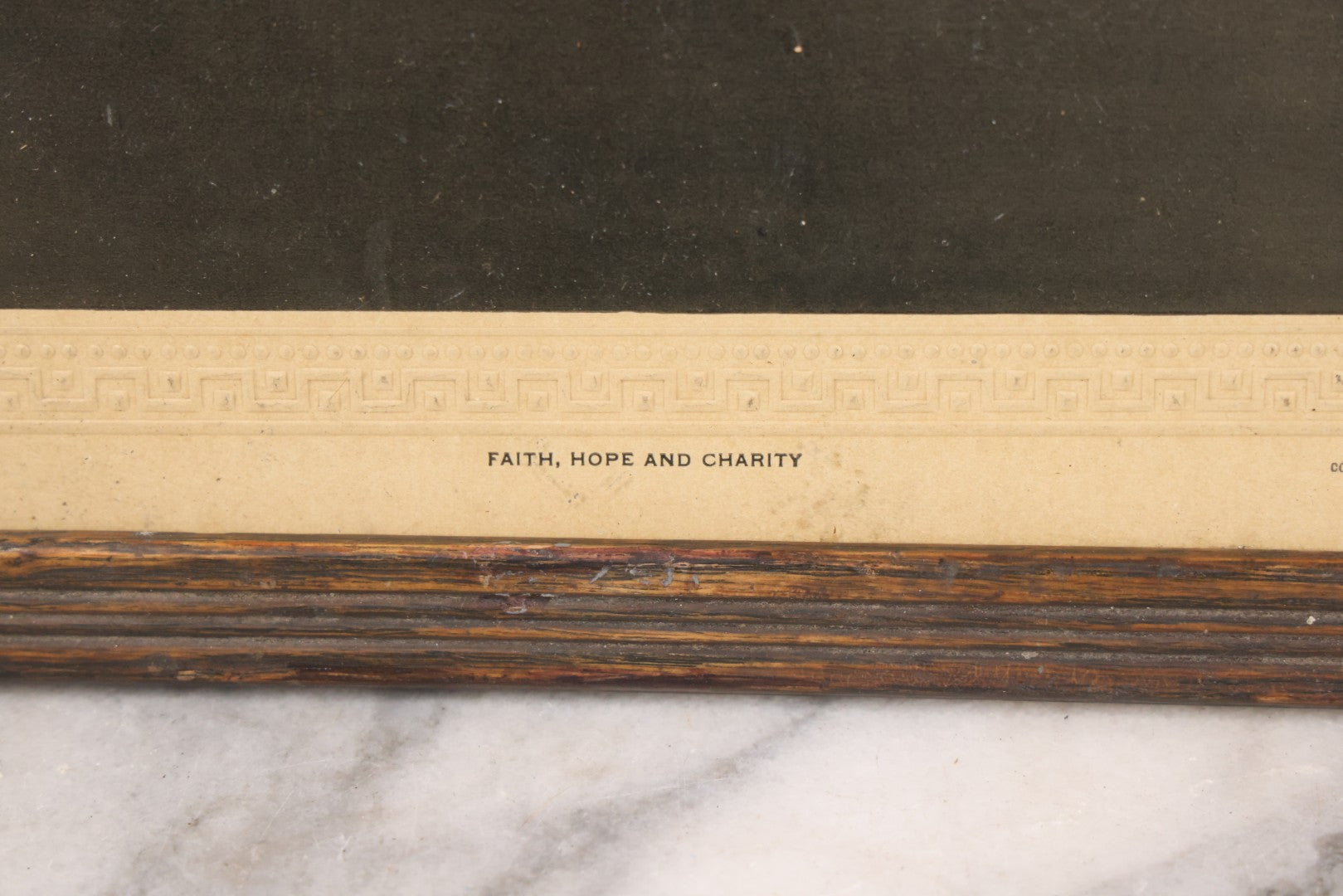 Lot 034 - Antique Comic Collectible Photo, Allegorical Three Theological Virtues, "Faith, Hope, And Charity" Depicted By Two Children And Their Dog, Copyright 1909 By R. Hill, In Frame, 12-1/8" x 10-1/8"