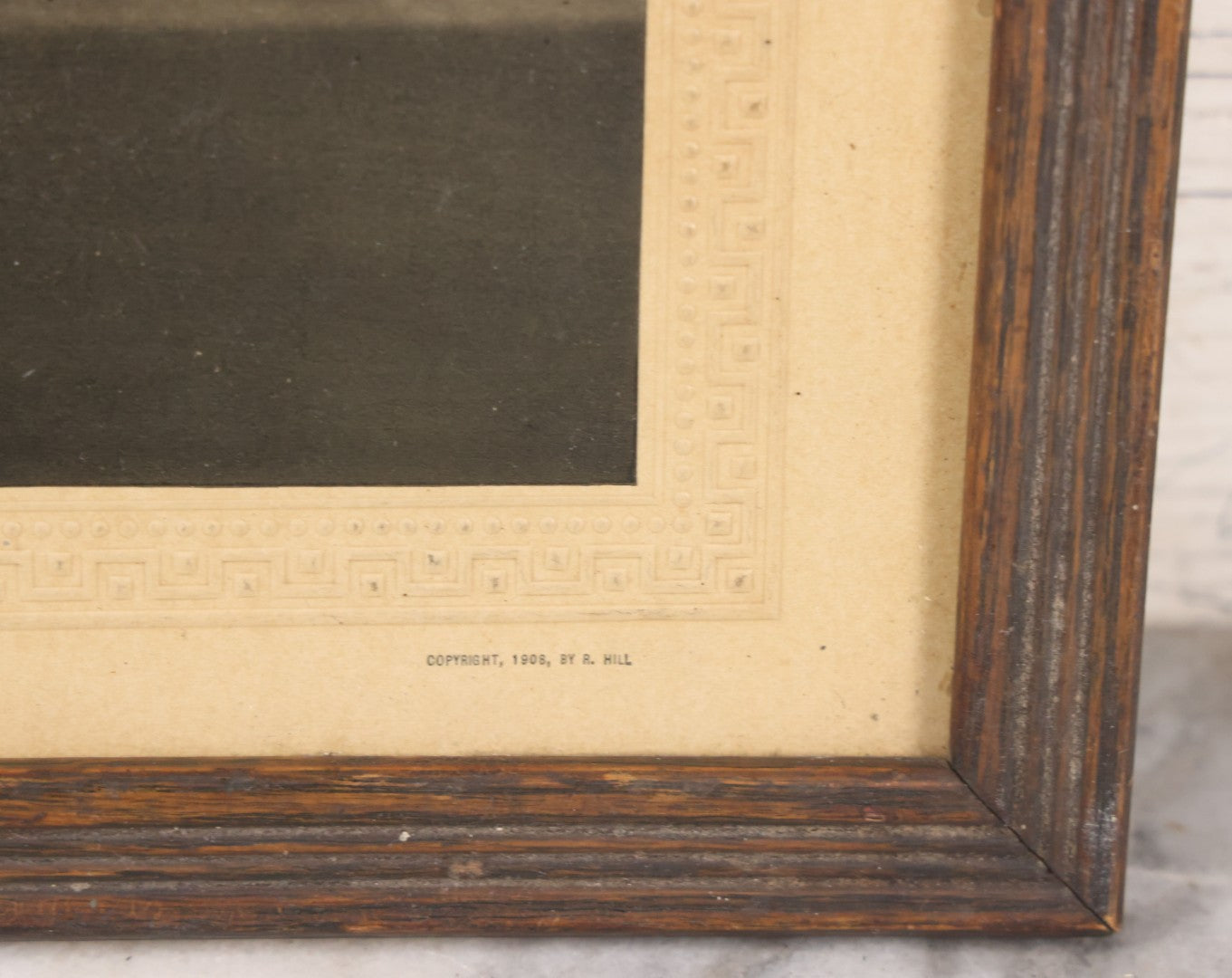 Lot 034 - Antique Comic Collectible Photo, Allegorical Three Theological Virtues, "Faith, Hope, And Charity" Depicted By Two Children And Their Dog, Copyright 1909 By R. Hill, In Frame, 12-1/8" x 10-1/8"