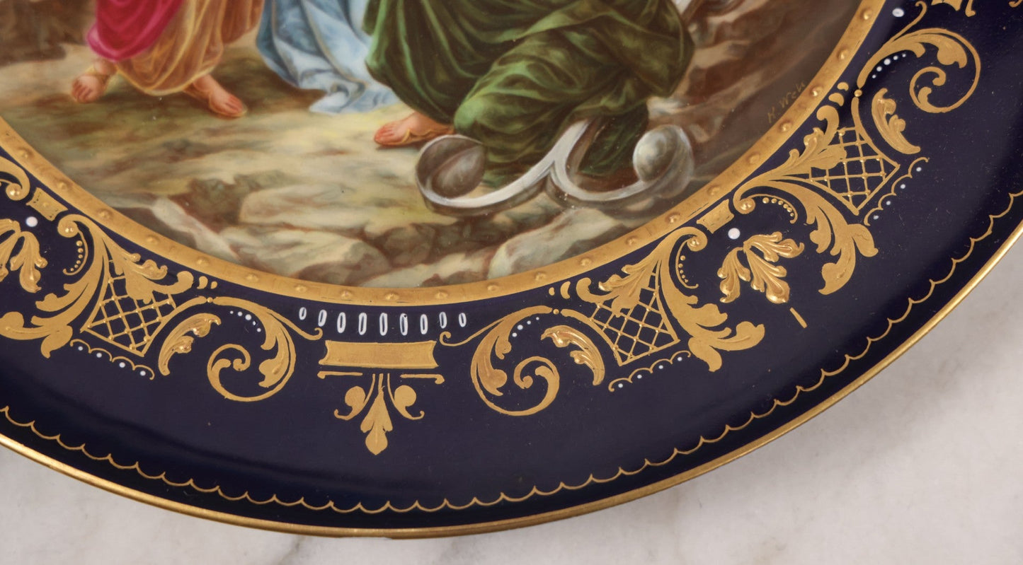 Lot 035 - Antique Hand Painted Decorative Plate With Allegorical Three Theological Virtues Motif, "Glaube, Hoffnung Und Liebe" (Hope, Faith, And Charity), Artist Signed K. Weh, Royal Vienna Porcelain, Circa Late 19th Century, 10-1/4" Diameter