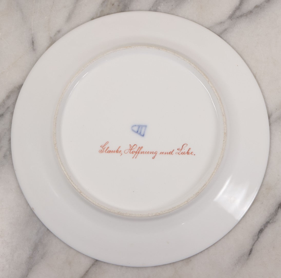 Lot 035 - Antique Hand Painted Decorative Plate With Allegorical Three Theological Virtues Motif, "Glaube, Hoffnung Und Liebe" (Hope, Faith, And Charity), Artist Signed K. Weh, Royal Vienna Porcelain, Circa Late 19th Century, 10-1/4" Diameter
