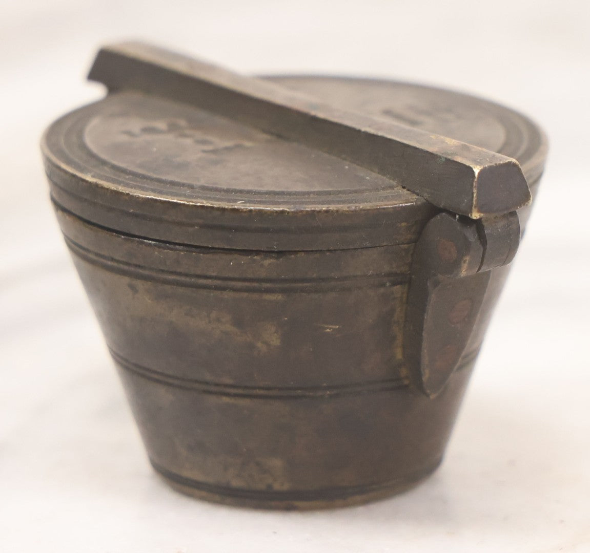 Lot 046 - Antique Bronze Nested Apothecary Or Military Measuring Cup Weight Set, Seven Total Pieces, With Swedish Kronor Symbol, Marked 1840