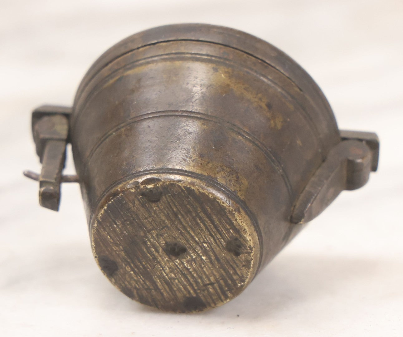 Lot 046 - Antique Bronze Nested Apothecary Or Military Measuring Cup Weight Set, Seven Total Pieces, With Swedish Kronor Symbol, Marked 1840