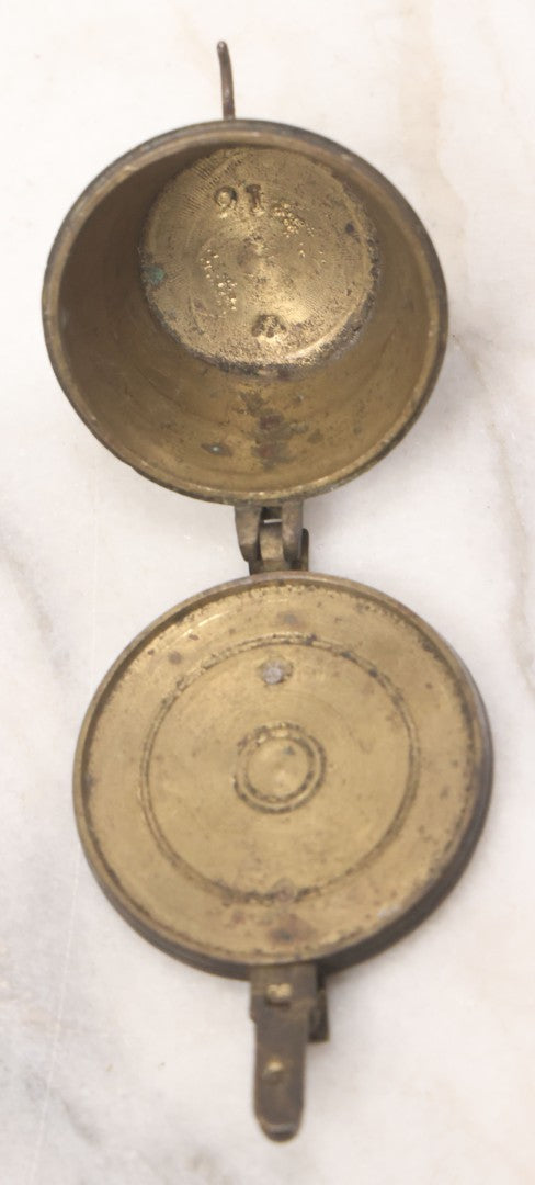 Lot 046 - Antique Bronze Nested Apothecary Or Military Measuring Cup Weight Set, Seven Total Pieces, With Swedish Kronor Symbol, Marked 1840