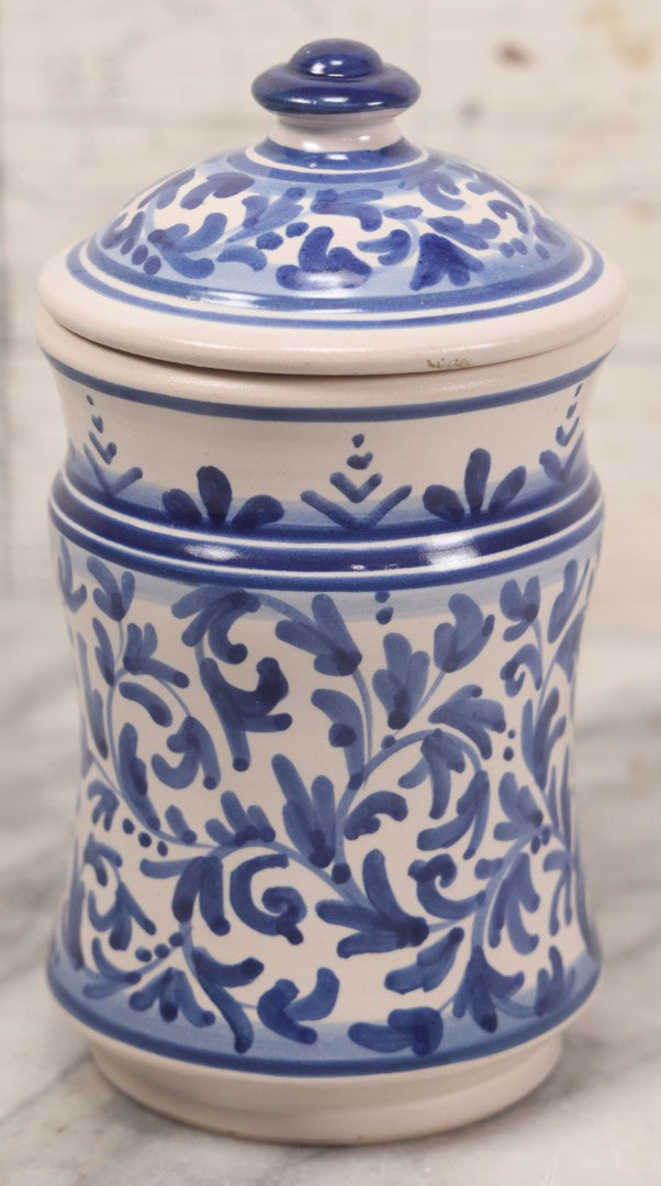 Lot 047 - Contemporary Replica Catalan Ceramic Pharmacy Apothecary "Opium" Jar, Fantasy Item, Artist Signed, J. Baday, Barcelona, Spain, 6-3/8" H