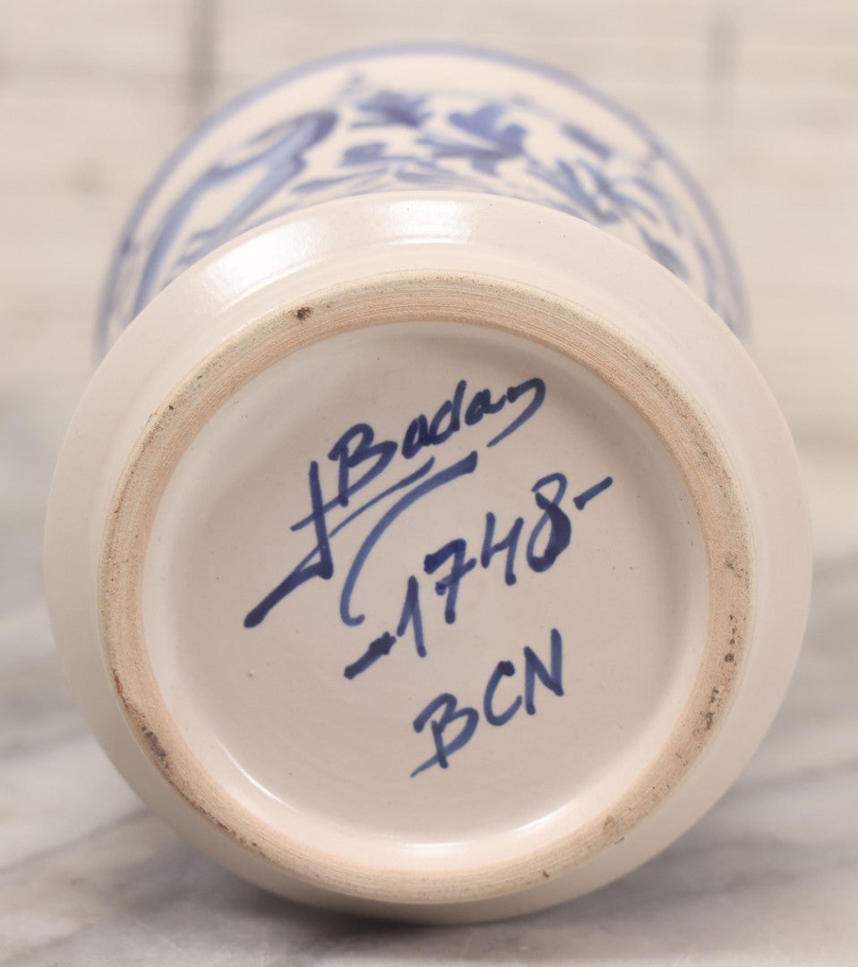 Lot 047 - Contemporary Replica Catalan Ceramic Pharmacy Apothecary "Opium" Jar, Fantasy Item, Artist Signed, J. Baday, Barcelona, Spain, 6-3/8" H