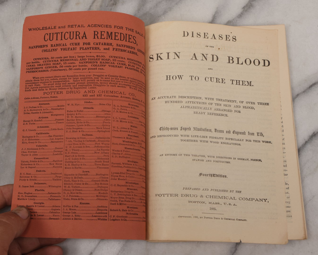 Lot 048 - "Diseases Of The Skin And Blood And How To Cure Them" Antique Illustrated Medical Booklet Prepared And Published By Potter Drug & Chemical Company, Boston, Massachusetts, 1885, Fourth Edition, With 37 Engravings "Drawn From Life"