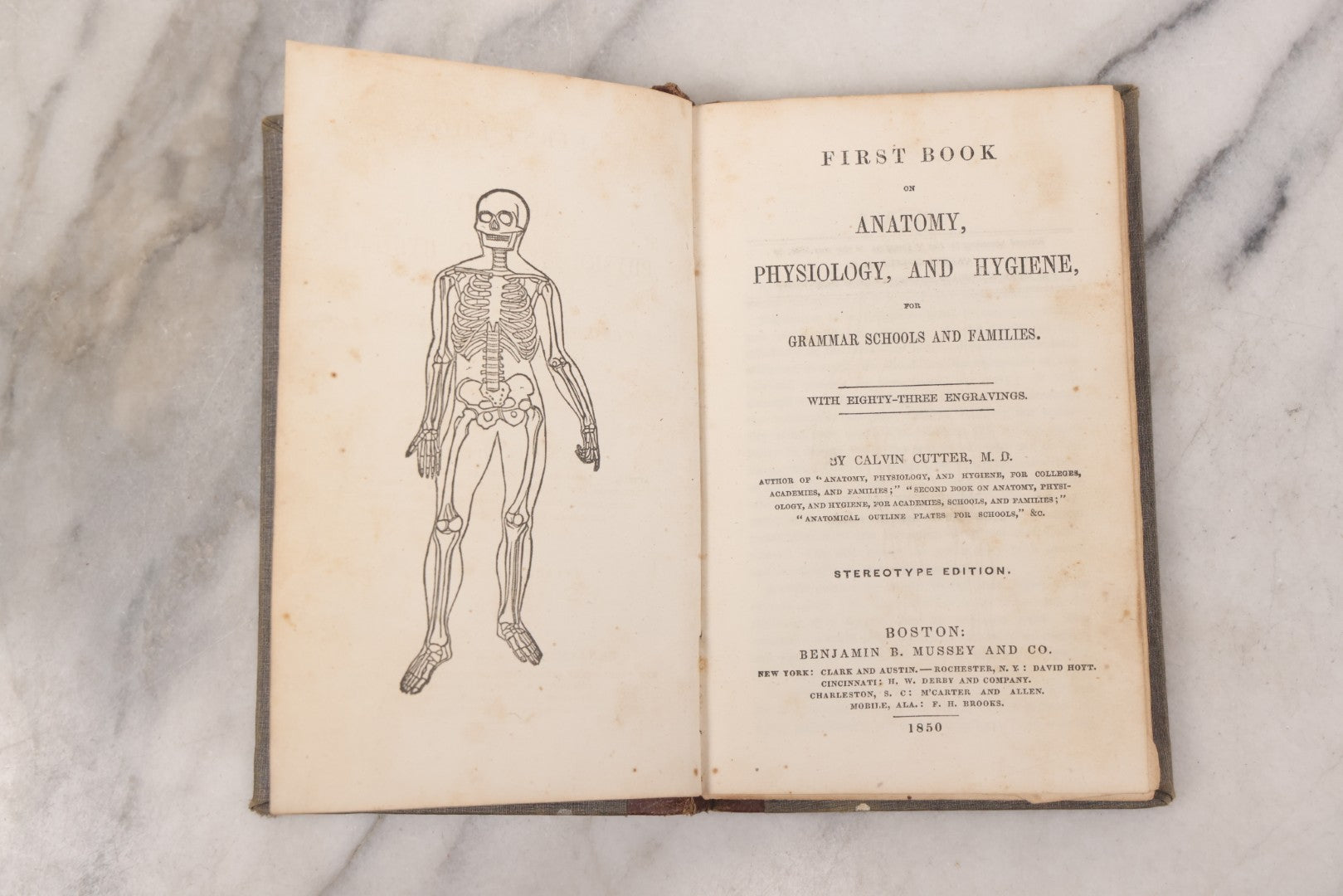 Lot 052 - "First Book On Anatomy, Physiology, And Hygiene, For Grammar Schools And Families" Antique Medical Book By Calvin Cutter, M.D. With 83 Engraved Illustrations, Stereotype Edition, Published By Benjamin B. Mussey & Co., Boston, 1850