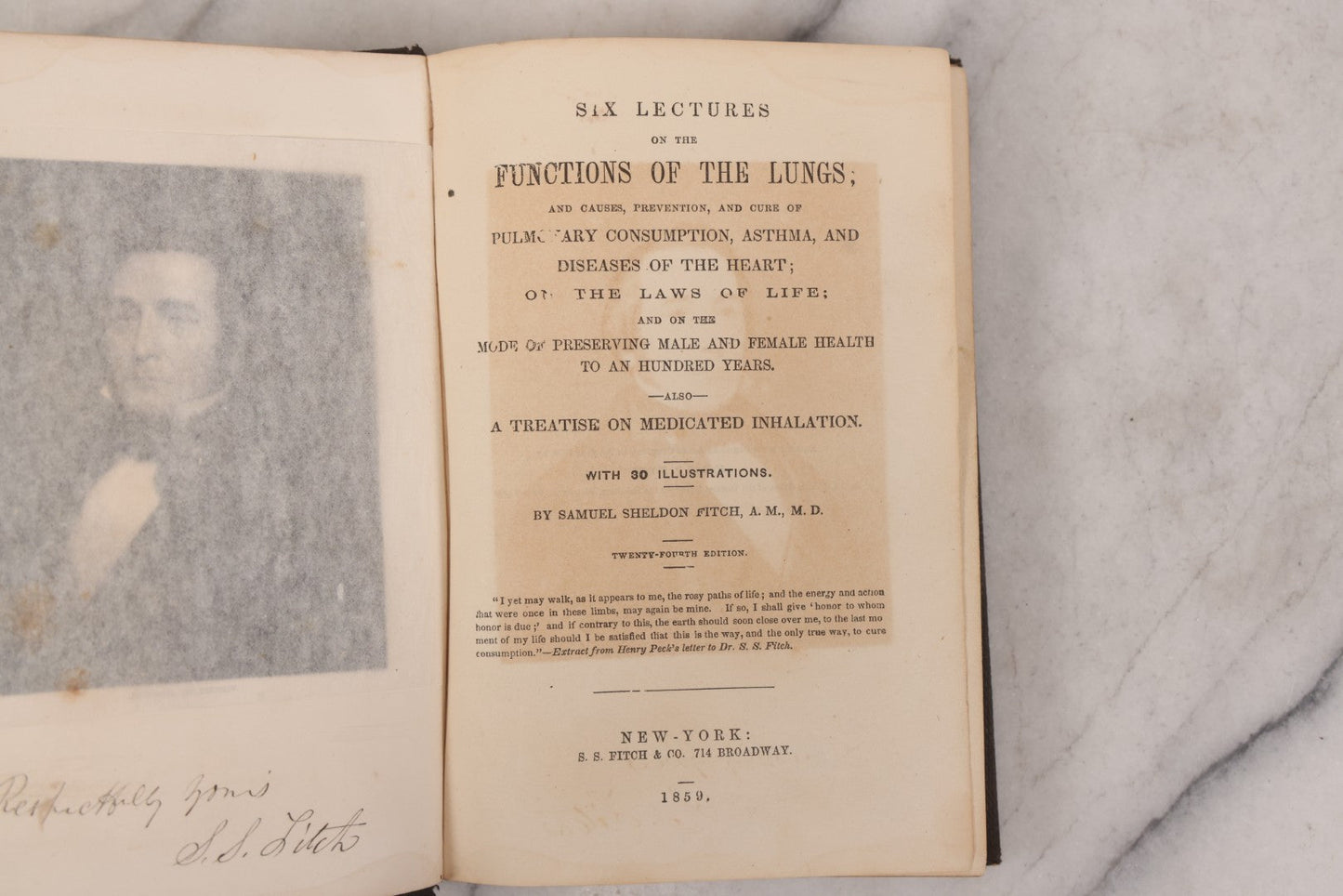 Lot 053 - "Dr. Fitch's Lectures On Consumption: Six Lectures On The Functions Of The Lungs" Antique Medical Book By Samuel Sheldon Fitch, A.M., M.D., With 30 Illustrations, Published By S.S. Fitch & Co., New York, 1959
