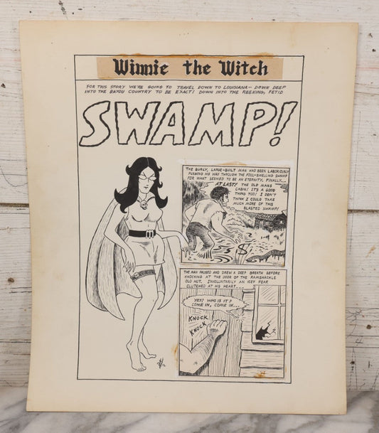 Lot 061 - Vintage "Winnie The Witch" Original Hand Drawn Pen And Ink Underground Comic Book Art, Inspired By The Charlton Comics Character From "Ghostly Haunts," Artist Signed D.K. (D.F.K.), 1972, On Artist Paper, 14" x 17"