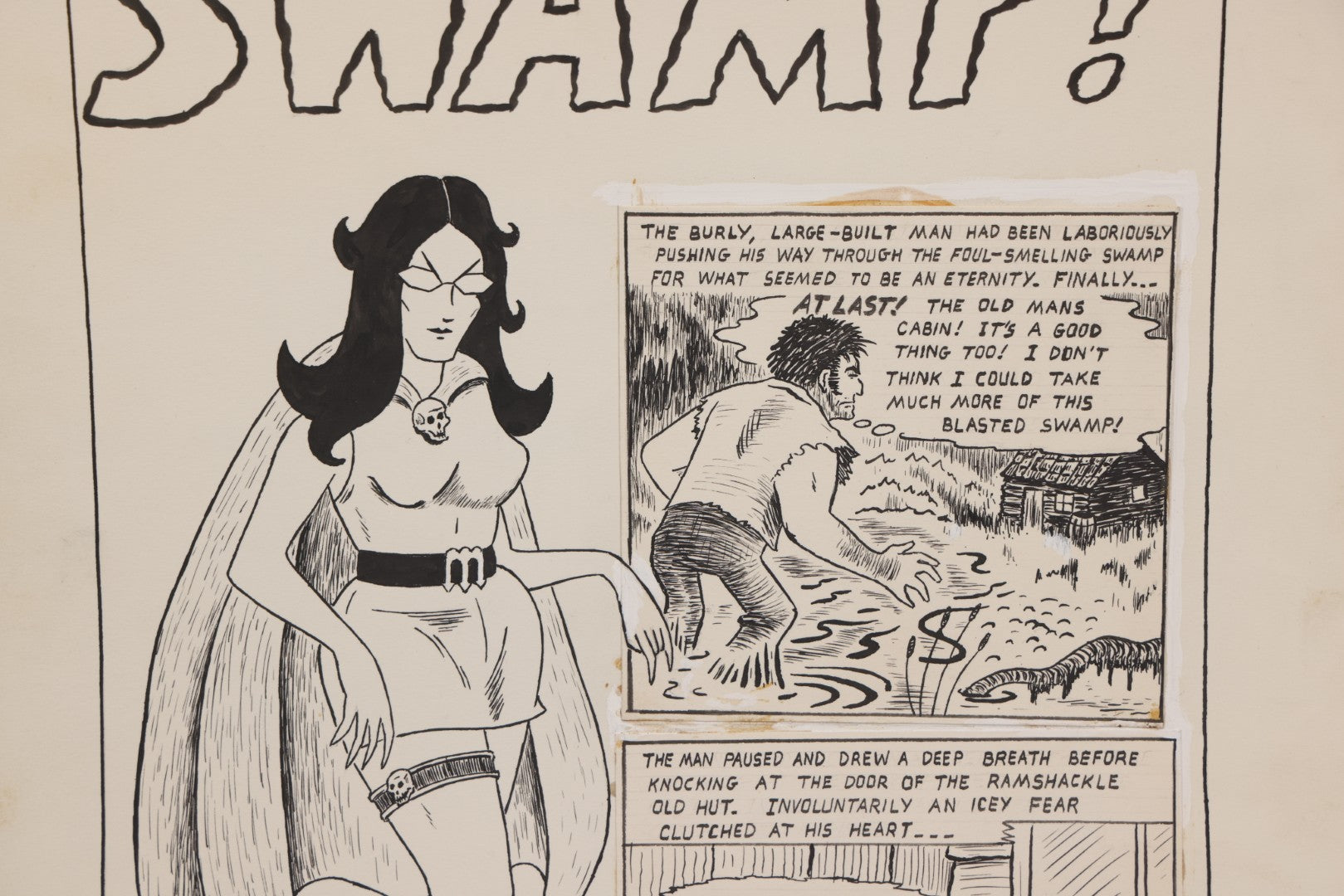 Lot 061 - Vintage "Winnie The Witch" Original Hand Drawn Pen And Ink Underground Comic Book Art, Inspired By The Charlton Comics Character From "Ghostly Haunts," Artist Signed D.K. (D.F.K.), 1972, On Artist Paper, 14" x 17"