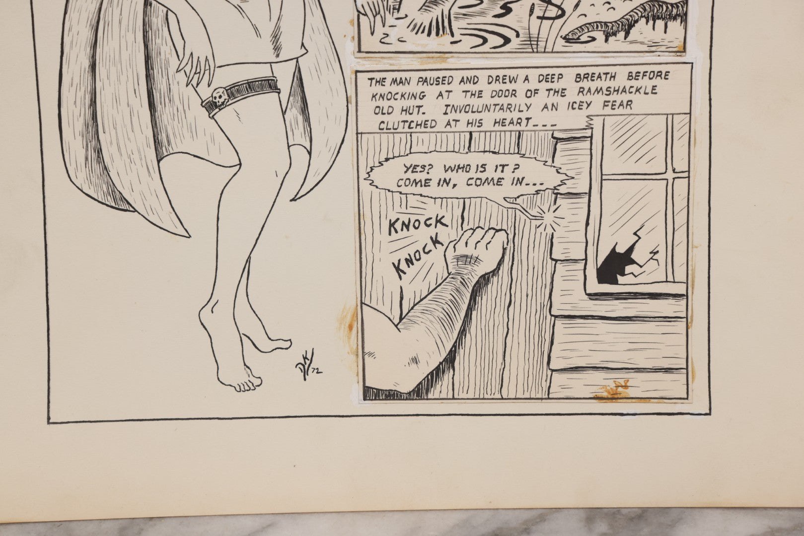 Lot 061 - Vintage "Winnie The Witch" Original Hand Drawn Pen And Ink Underground Comic Book Art, Inspired By The Charlton Comics Character From "Ghostly Haunts," Artist Signed D.K. (D.F.K.), 1972, On Artist Paper, 14" x 17"