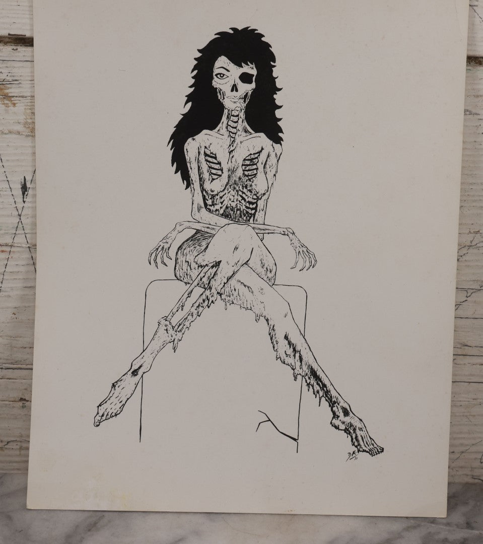 Lot 065 - Pair Of Vintage Underground Comic Book Style Poster Prints, "The Fabulous Andrews Sisters" And Zombie Woman Pin-Up, Signed In Print D.F.K. 1974 And D.K. '71, Respectively, On Glossy Paper 