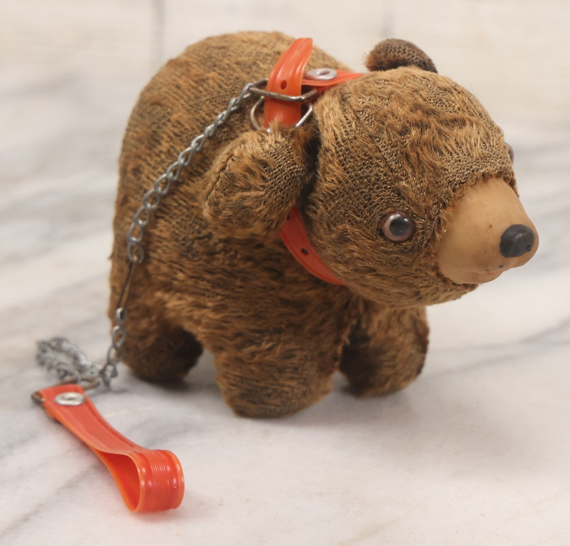 Lot 067 - Vintage Straw Stuffed Bear Toy With Rubber Nose, Collar, And Leash