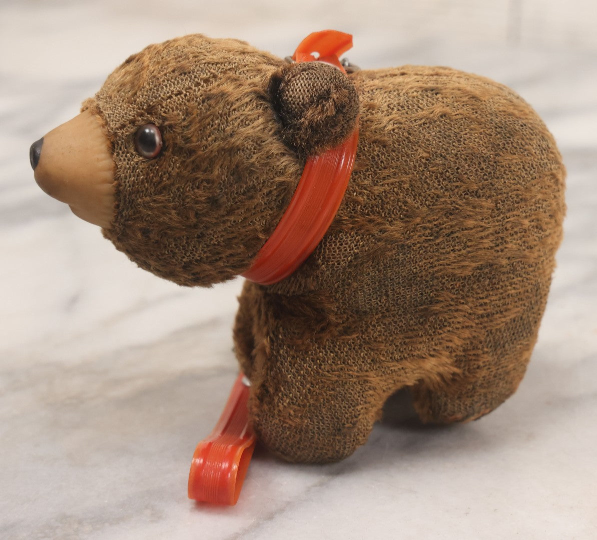 Lot 067 - Vintage Straw Stuffed Bear Toy With Rubber Nose, Collar, And Leash