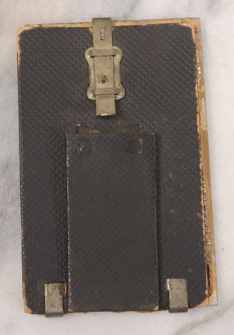 Lot 068 - Antique Tintype Photograph Of Man With Mustache Wearing Cap, In Period Reverse Painted Abalone And Gold Flake Beveled Glass Frame, 2-5/8" x 4-3/8"