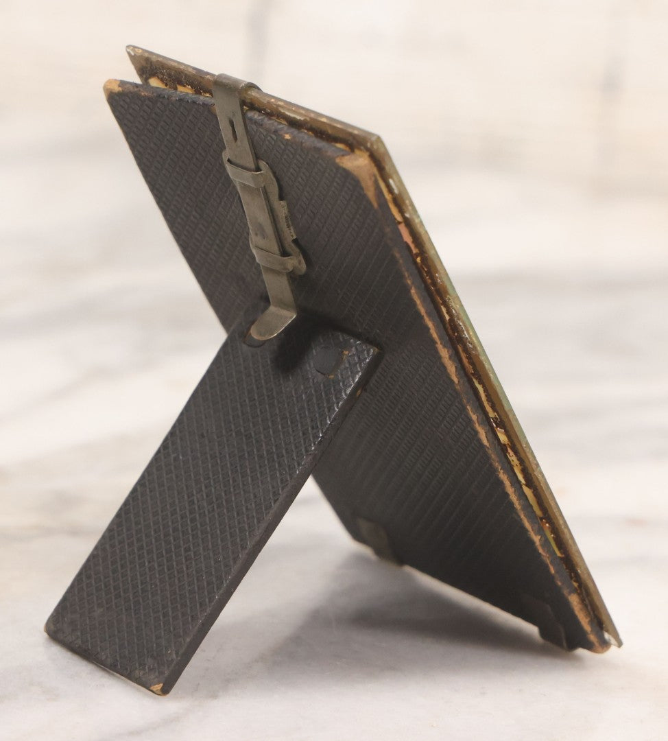 Lot 068 - Antique Tintype Photograph Of Man With Mustache Wearing Cap, In Period Reverse Painted Abalone And Gold Flake Beveled Glass Frame, 2-5/8" x 4-3/8"