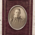 Lot 069 - Antique Purple Velvet Covered Photo Frame With Photograph Of Young Woman With Glasses, Note No Kickstand, Worn Velvet, 6" x 8-1/4"