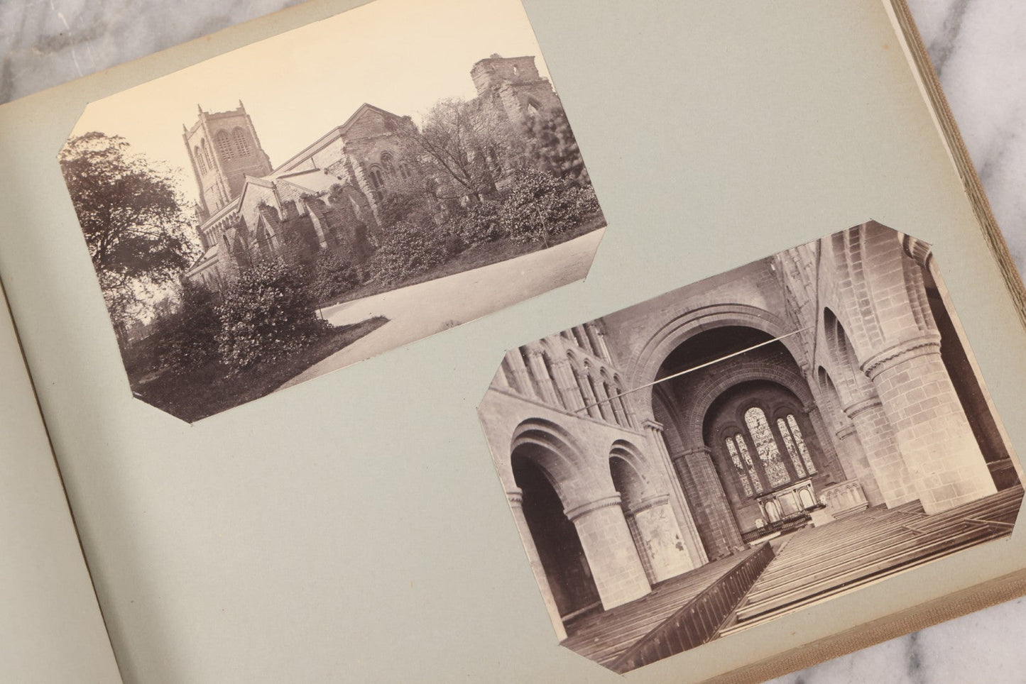 Lot 070 - Antique Photo Album With Approximately 80 Souvenir Photographs Of Landmarks Around Europe, England Including Churches And Cathedrals, Bridges, Architecture, Interiors, And Graveyards, Contained In "The Photo-Bind" Trademarked Album By J.H.H.M.